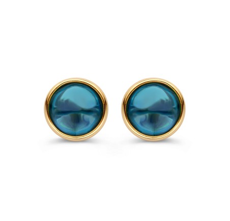 Gouden oorknoppen met London blue topaas