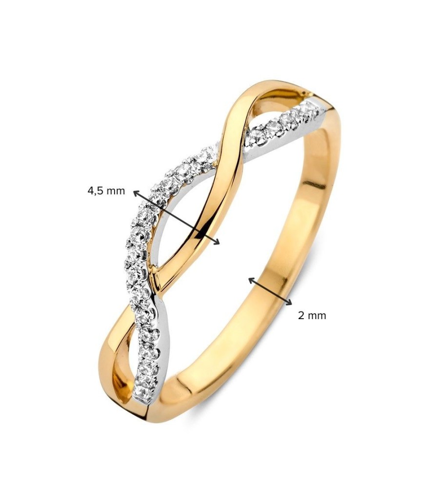 Gouden damesring bicolor met zirkonia