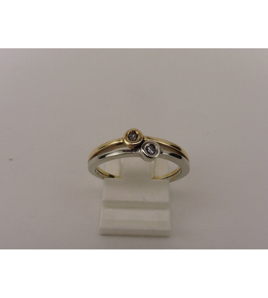 Gouden bi-color damesring met briljant