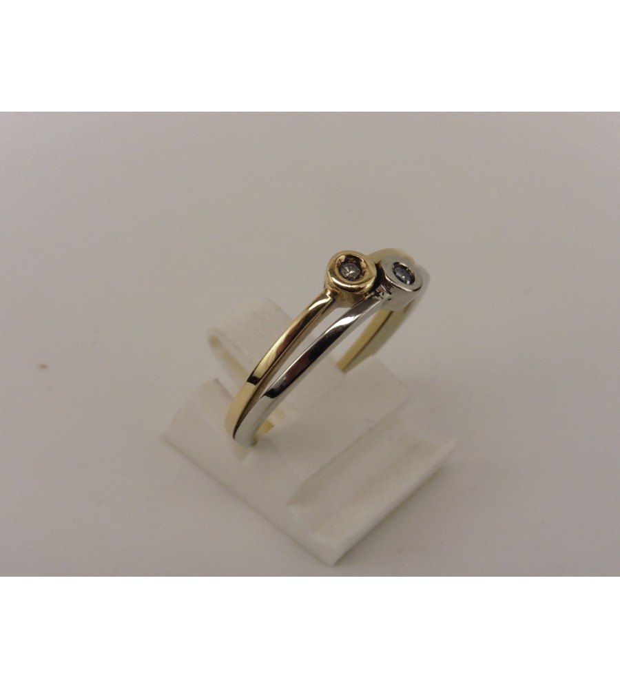Gouden bi-color damesring met briljant