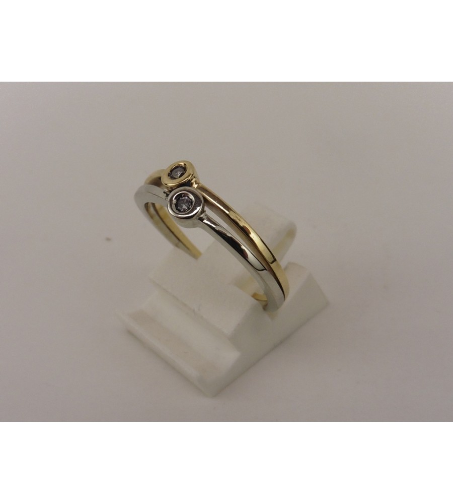 Gouden bi-color damesring met briljant