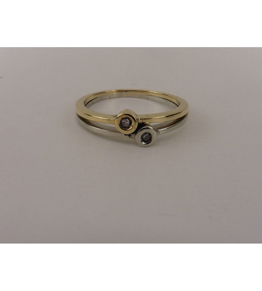 Gouden bi-color damesring met briljant