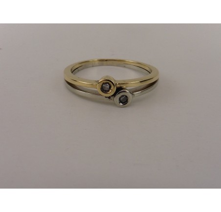 Gouden bi-color damesring met briljant