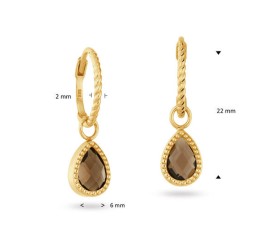 Jackie gouden creolen met rook kwarts hanger Amstel Smoky Quartz Hoops JKE25.561
