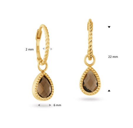 Jackie gouden creolen met rook kwarts hanger Amstel Smoky Quartz Hoops JKE25.561