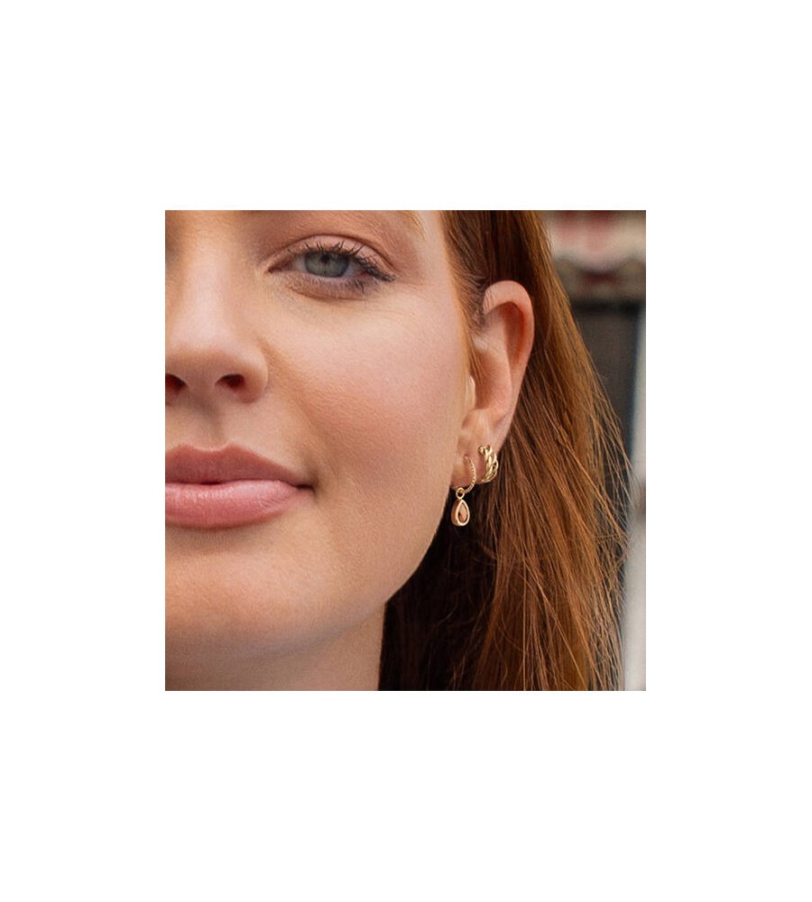 Jackie gouden creolen met rook kwarts hanger