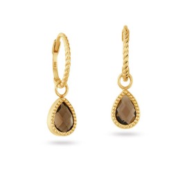 Jackie gouden creolen met rook kwarts hanger Amstel Smoky Quartz Hoops JKE25.561