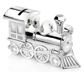 Verzilverde spaarpot locomotief