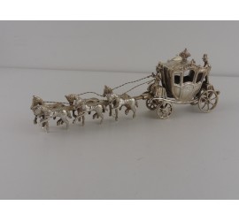 Zilveren miniatuur Gouden Koets met 6 paarden