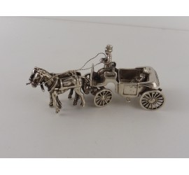 Zilveren miniatuur Koets met 2 paarden