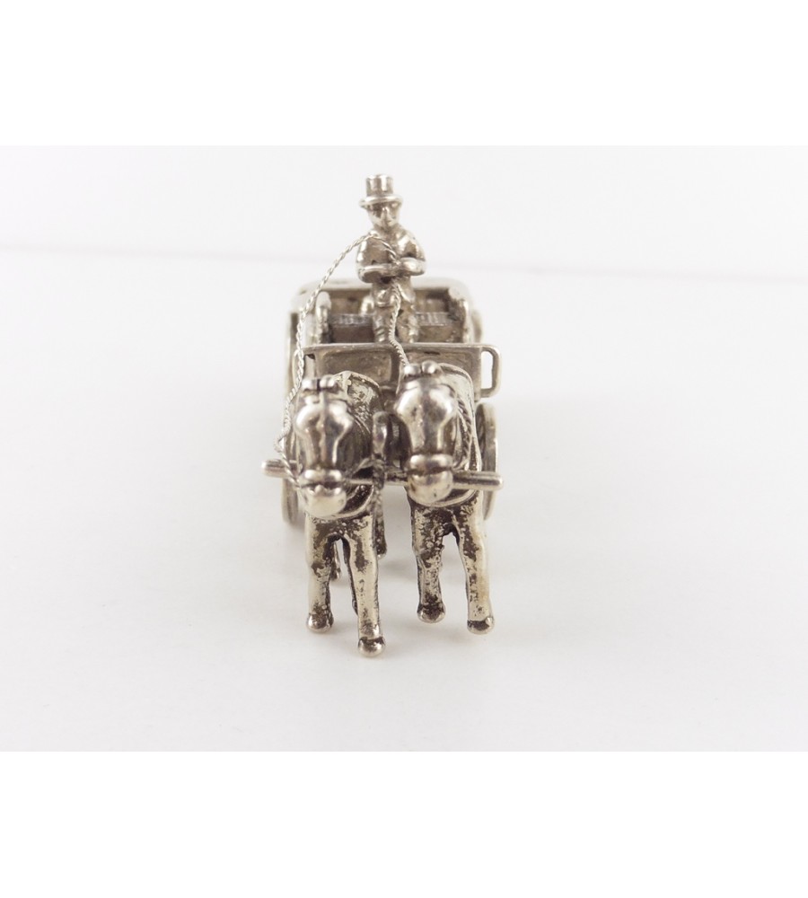 Zilveren miniatuur Koets met 2 paarden Zilveren miniatuur Koets met 2 paarden