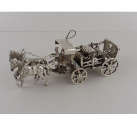 Zilveren miniatuur Bierwagen met 2 paarden