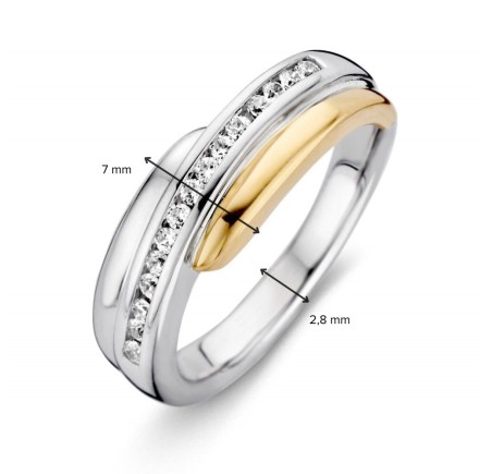 Zilveren damesring met goud en zirkonia RF625212