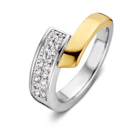 Zilveren damesring met goud en zirkonia RF626846