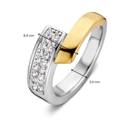 Zilveren damesring met goud en zirkonia RF626846