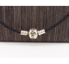 Leren Pandora collier met zilveren slot