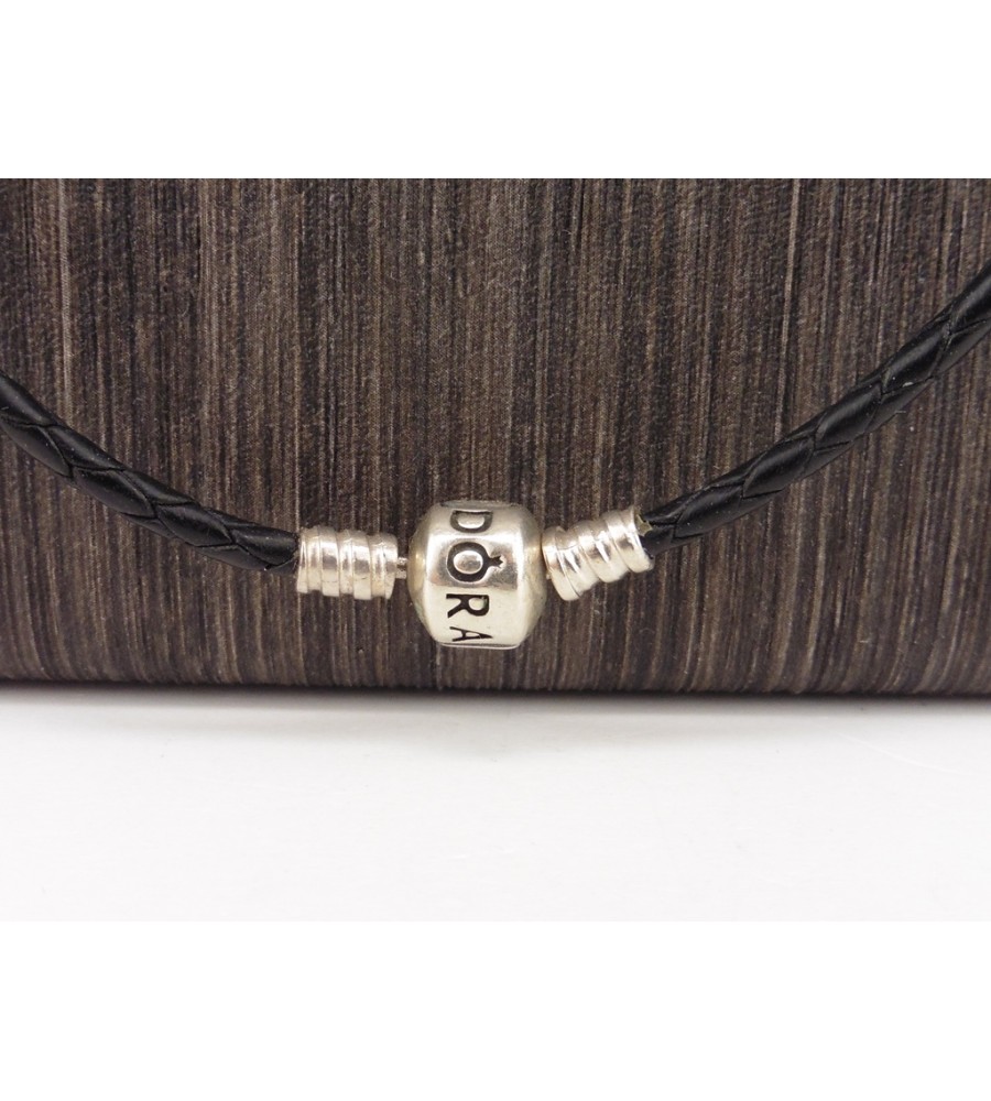 Leren Pandora collier met zilveren slot