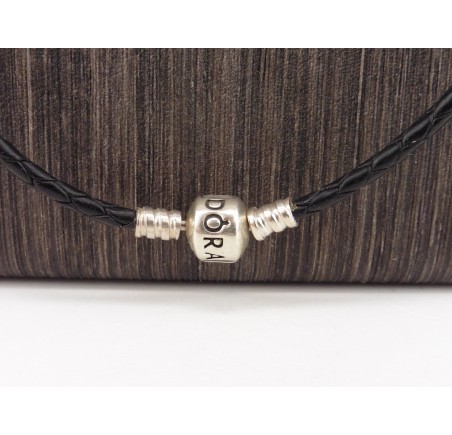 Leren Pandora collier met zilveren slot