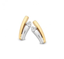 Gouden oorknoppen bicolor met 0.06 ct.briljant