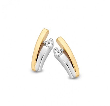 Gouden oorknoppen bicolor met 0.06 ct.briljant
