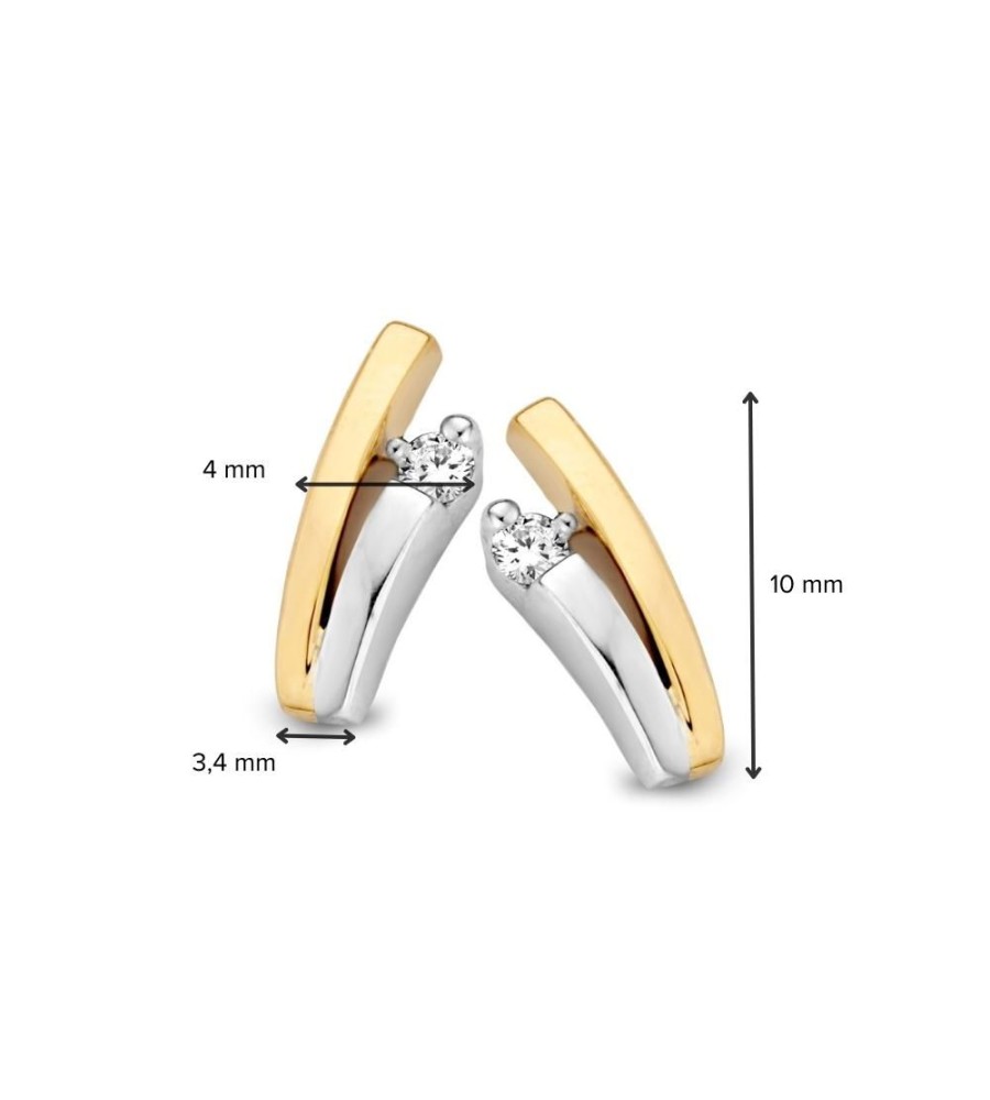 Gouden oorknoppen bicolor met 0.06 ct.briljant