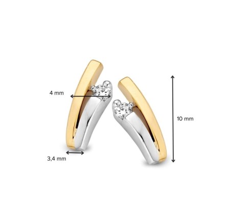 Gouden oorknoppen bicolor met 0.06 ct.briljant