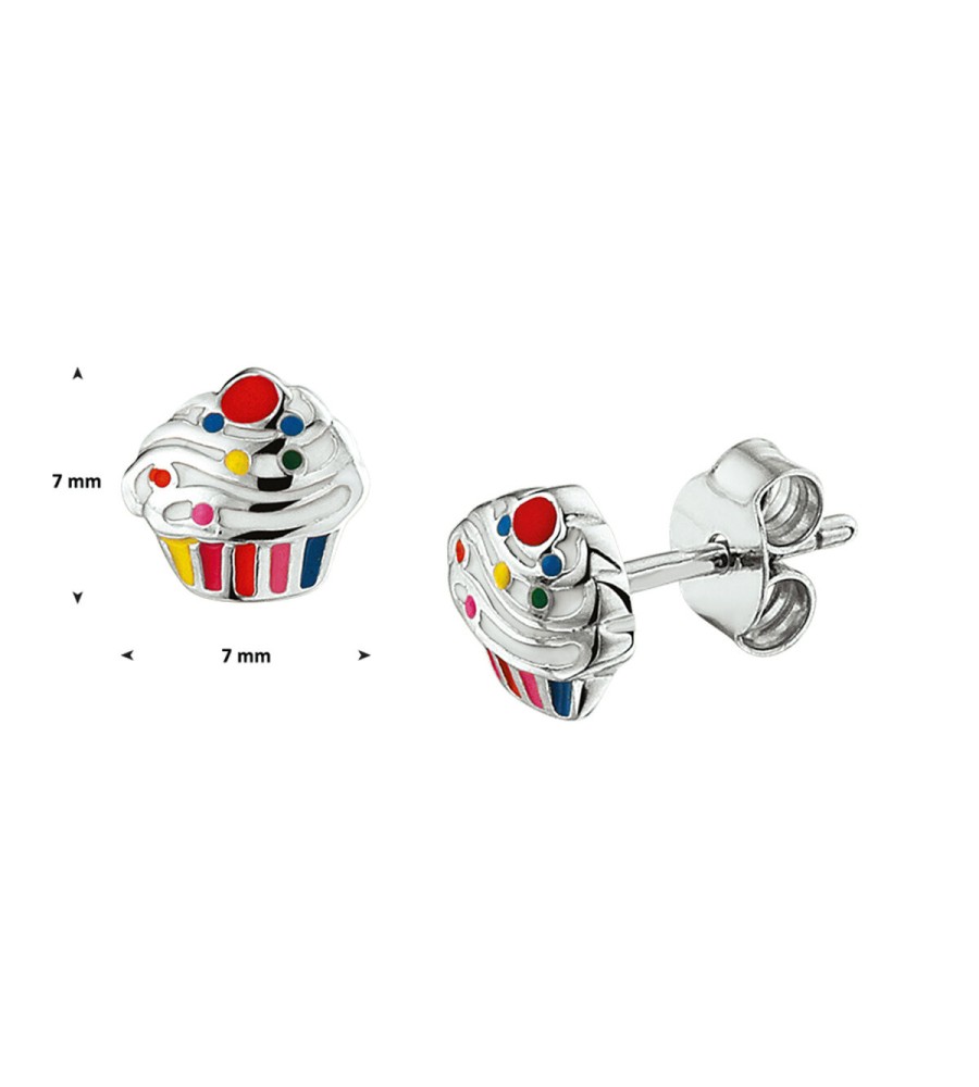 Zilveren oorknoppen cupcake