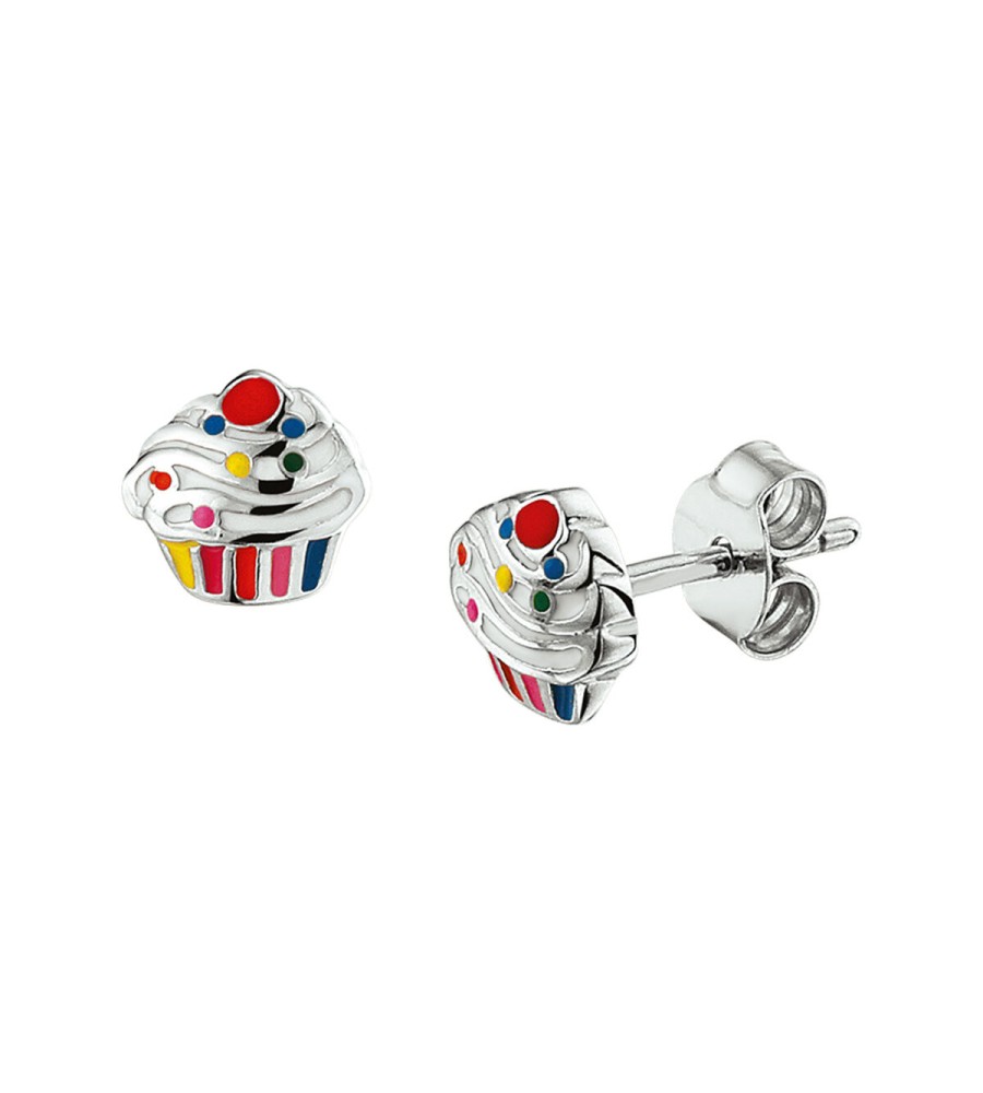Zilveren oorknoppen cupcake