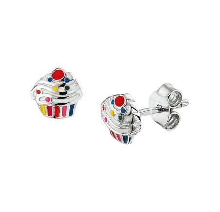 Zilveren oorknoppen cupcake 13.25867