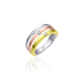 Zilveren damesring tricolor met zirkonia  Gisser R051T
