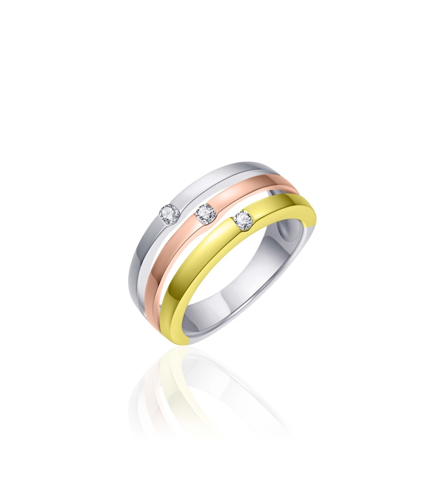 Zilveren damesring tricolor met zirkonia