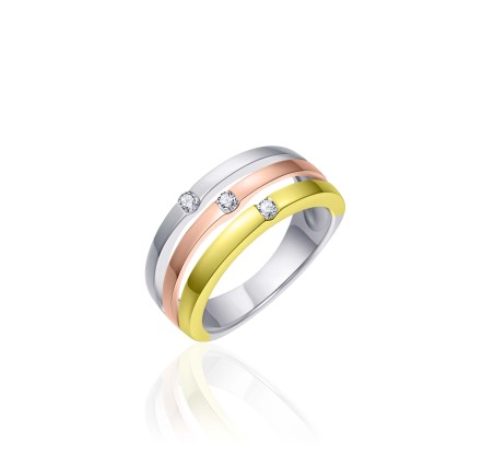 Zilveren damesring tricolor met zirkonia  Gisser R051T