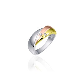 Zilveren damesring tricolor met zirkonia  Gisser R054T