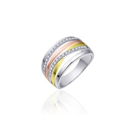 Zilveren damesring tricolor met zirkonia R055T