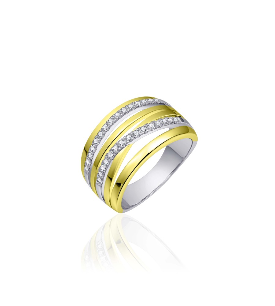 Zilveren damesring bicolor met zirkonia