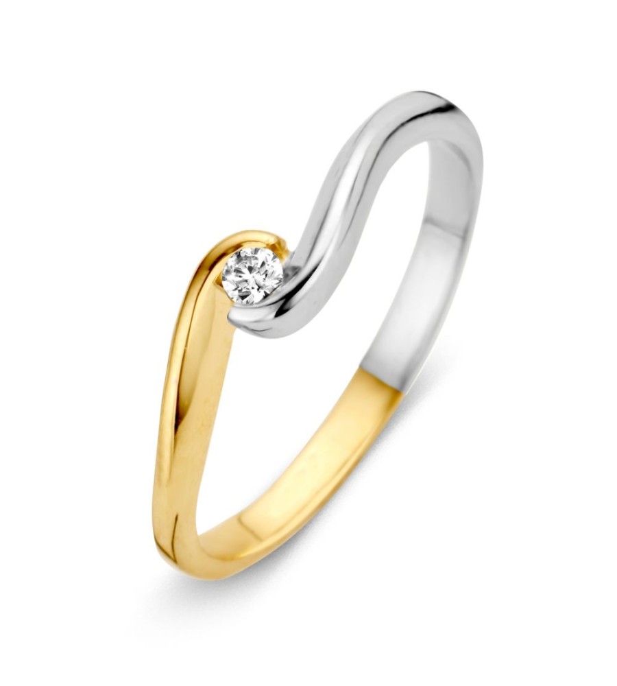 Gouden damesring bicolor met zirkonia