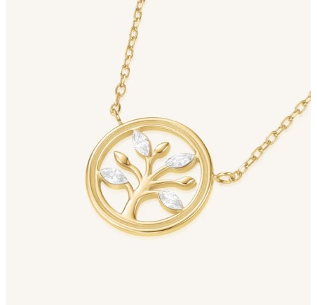 Rosefield staal vergulde collier met bedel  Tree of Life Necklace Gold JNLNG-J1319