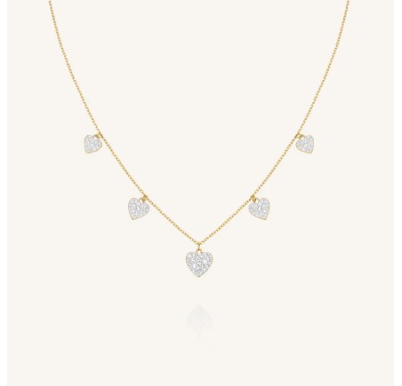 Rosefield staal verguld collier met hartjes  Mix Soft Necklace Gold JNMHG-J1274