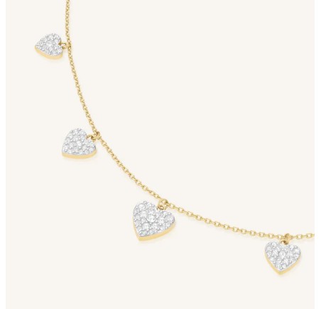 Rosefield staal verguld collier met hartjes  Mix Soft Necklace Gold JNMHG-J1274