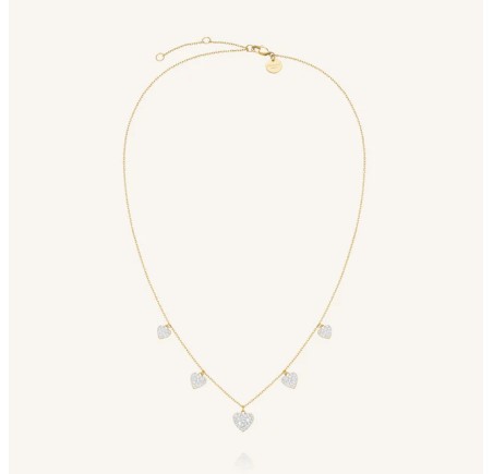 Rosefield staal verguld collier met hartjes  Mix Soft Necklace Gold JNMHG-J1274