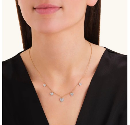 Rosefield staal verguld collier met hartjes  Mix Soft Necklace Gold JNMHG-J1274