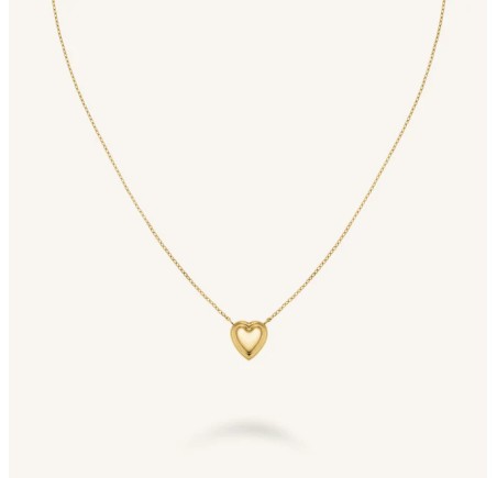 Rosefield staal verguld collier met hart hanger  Ridged Puffy Heart Necklace Gold  JNPHG-J1008