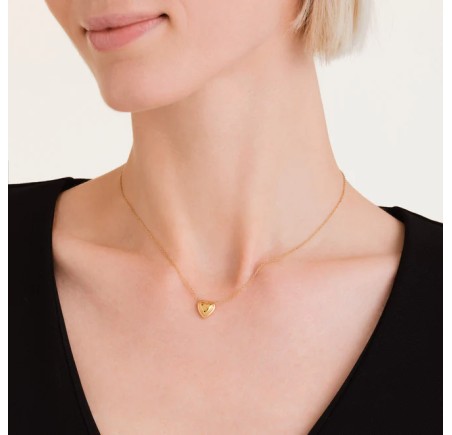 Rosefield staal verguld collier met hart hanger  Ridged Puffy Heart Necklace Gold  JNPHG-J1008
