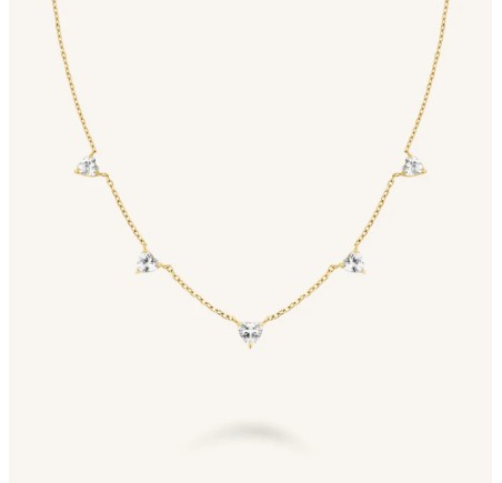 Rosefield staal verguld collier met zirkonia  Row of Hearts Necklace   JNRHG-J1005