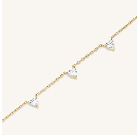 Rosefield staal verguld collier met zirkonia  Row of Hearts Necklace   JNRHG-J1005