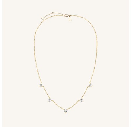 Rosefield staal verguld collier met zirkonia  Row of Hearts Necklace   JNRHG-J1005