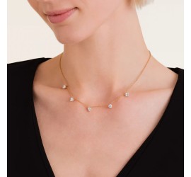 Rosefield staal verguld collier met zirkonia  Row of Hearts Necklace   JNRHG-J1005