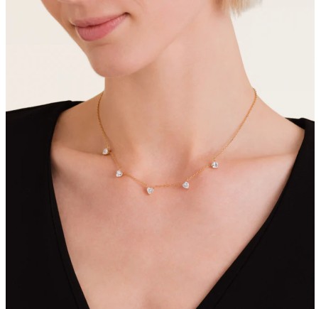 Rosefield staal verguld collier met zirkonia  Row of Hearts Necklace   JNRHG-J1005