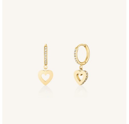 Rosefield staal vergulde oorringen met hartje  Hollow Heart Hoops Gold  JEHHG-J1276