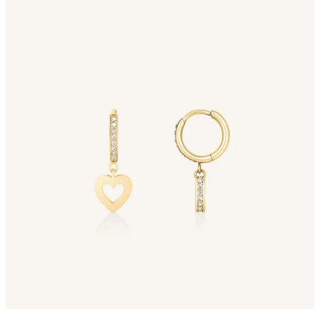 Rosefield staal vergulde oorringen met hartje  Hollow Heart Hoops Gold  JEHHG-J1276